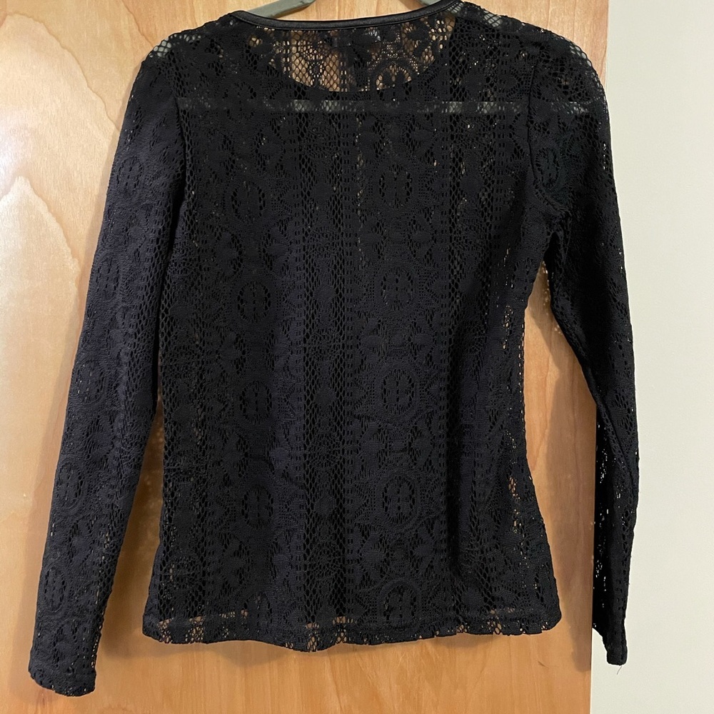 Bcbg maxazria black mesh long sleeve shirt xsmall